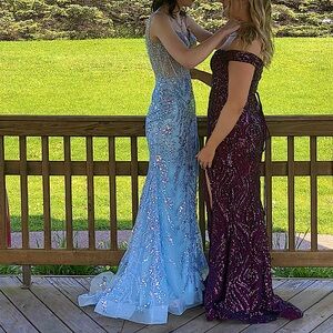 Sherri Hill prom dress, size 00. Light blue w/ silver sequin design.
